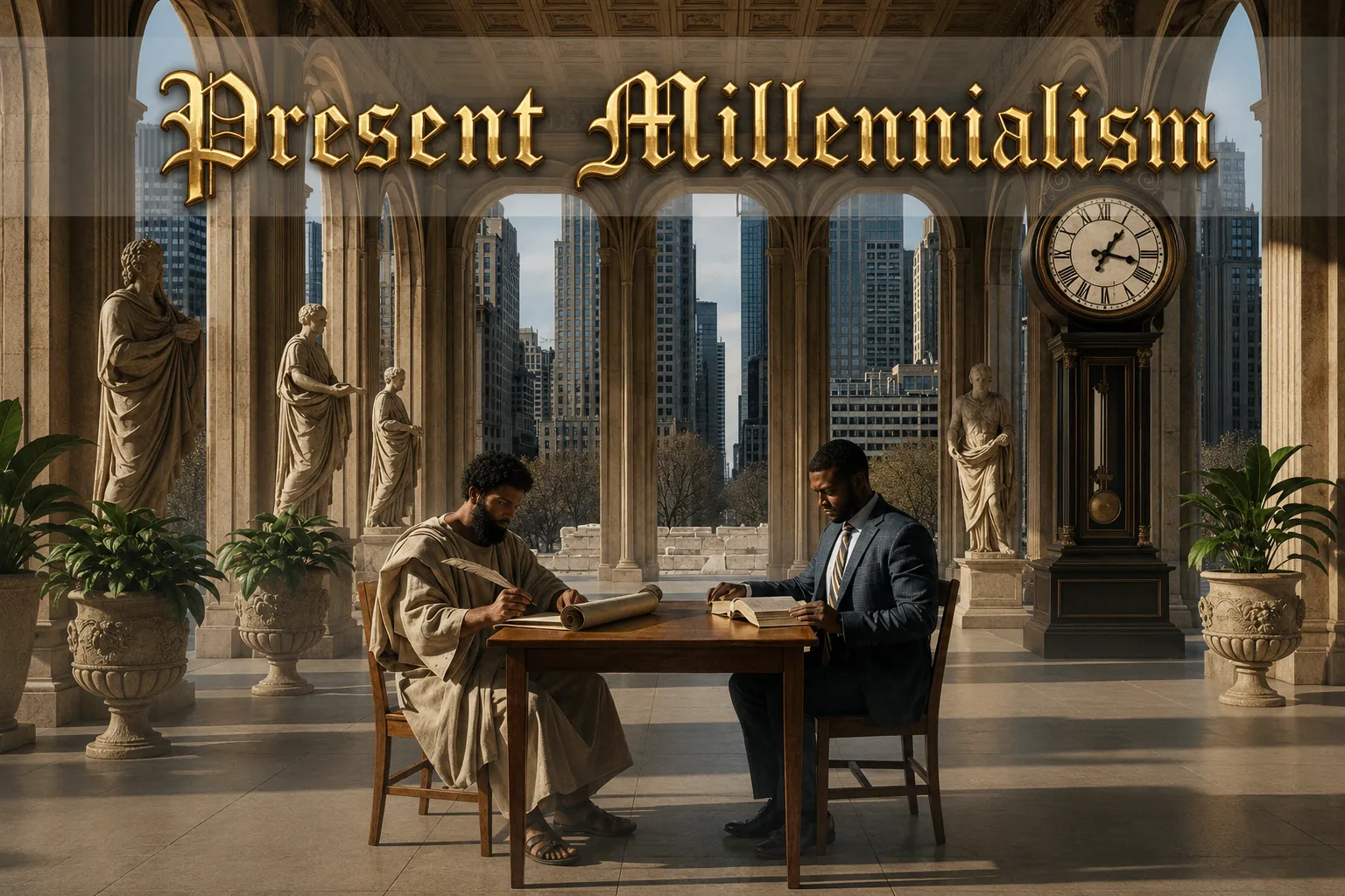 Present Millennialism — apostle and modern believer studying Scripture together